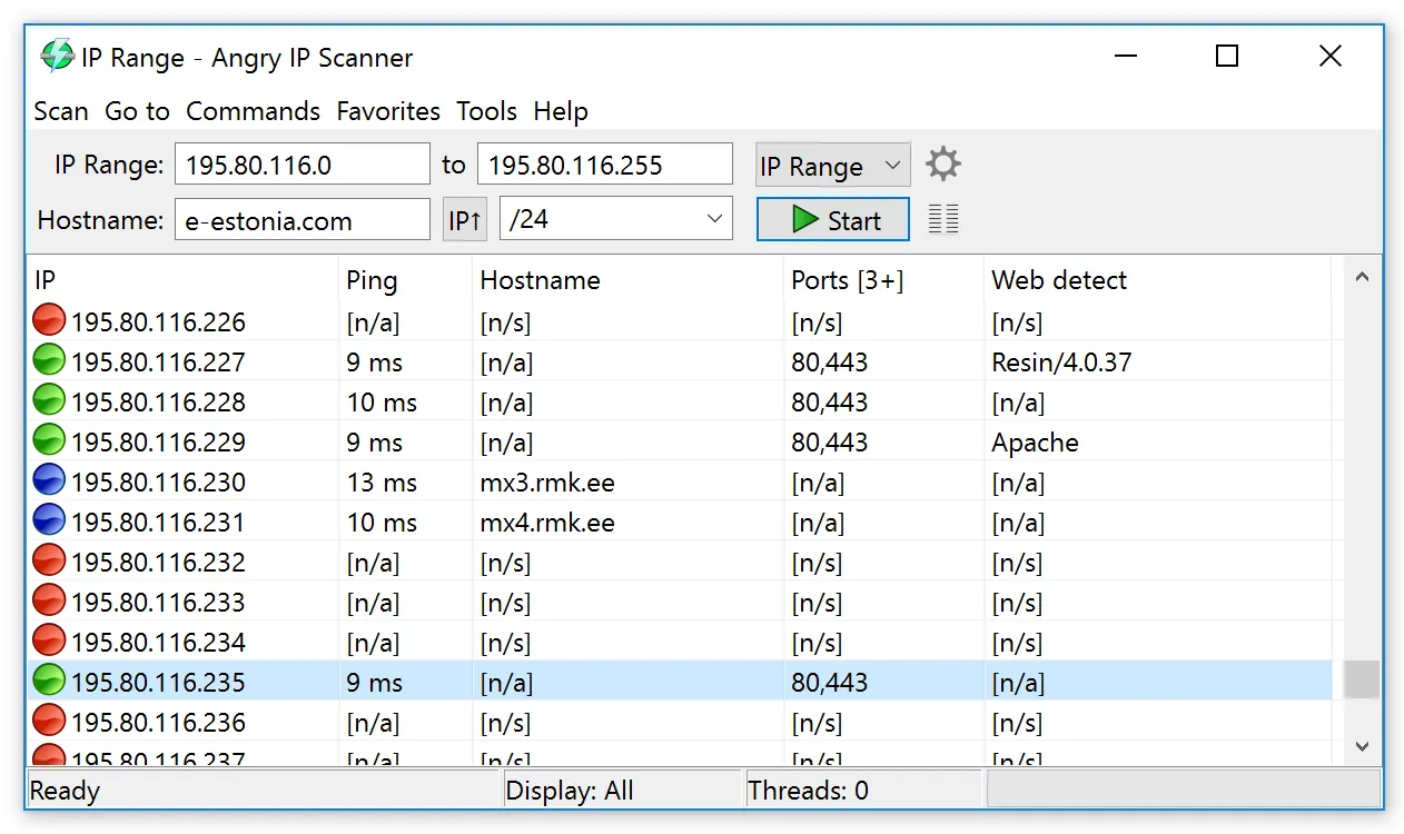 Angry IP Scanner interface screenshot