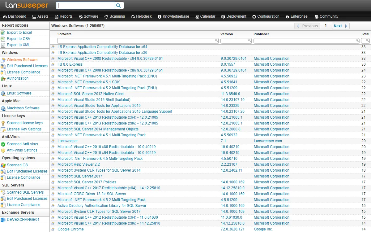 Lansweeper interface screenshot
