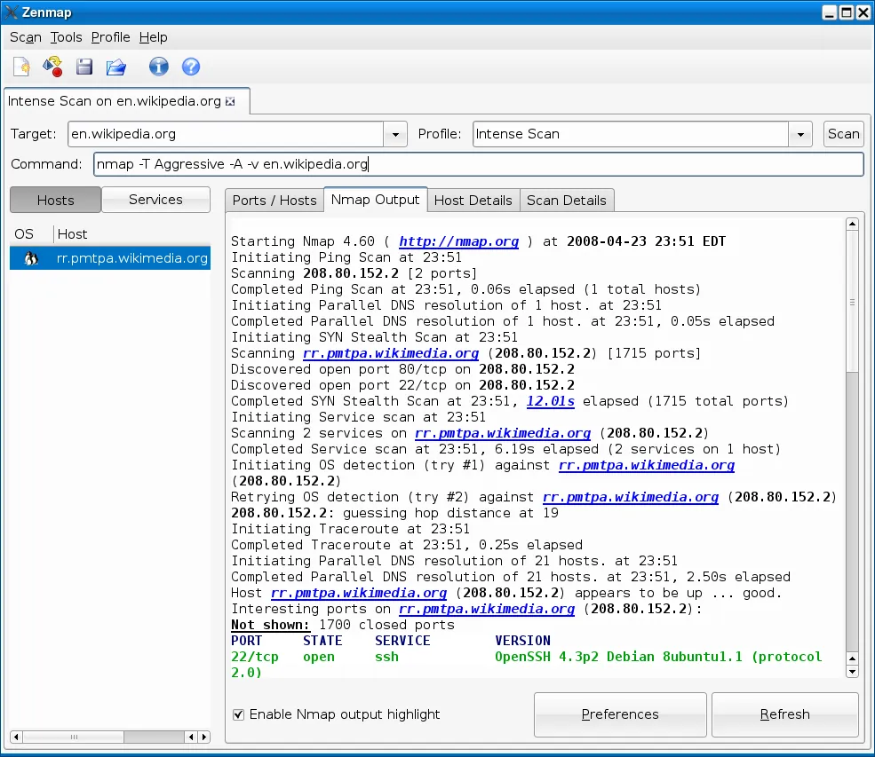 Nmap interface screenshot