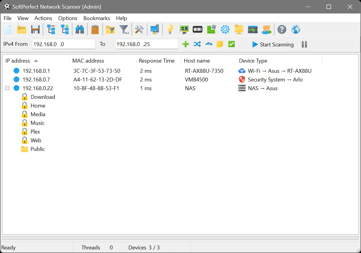 SoftPerfect Network Scanner interface screenshot